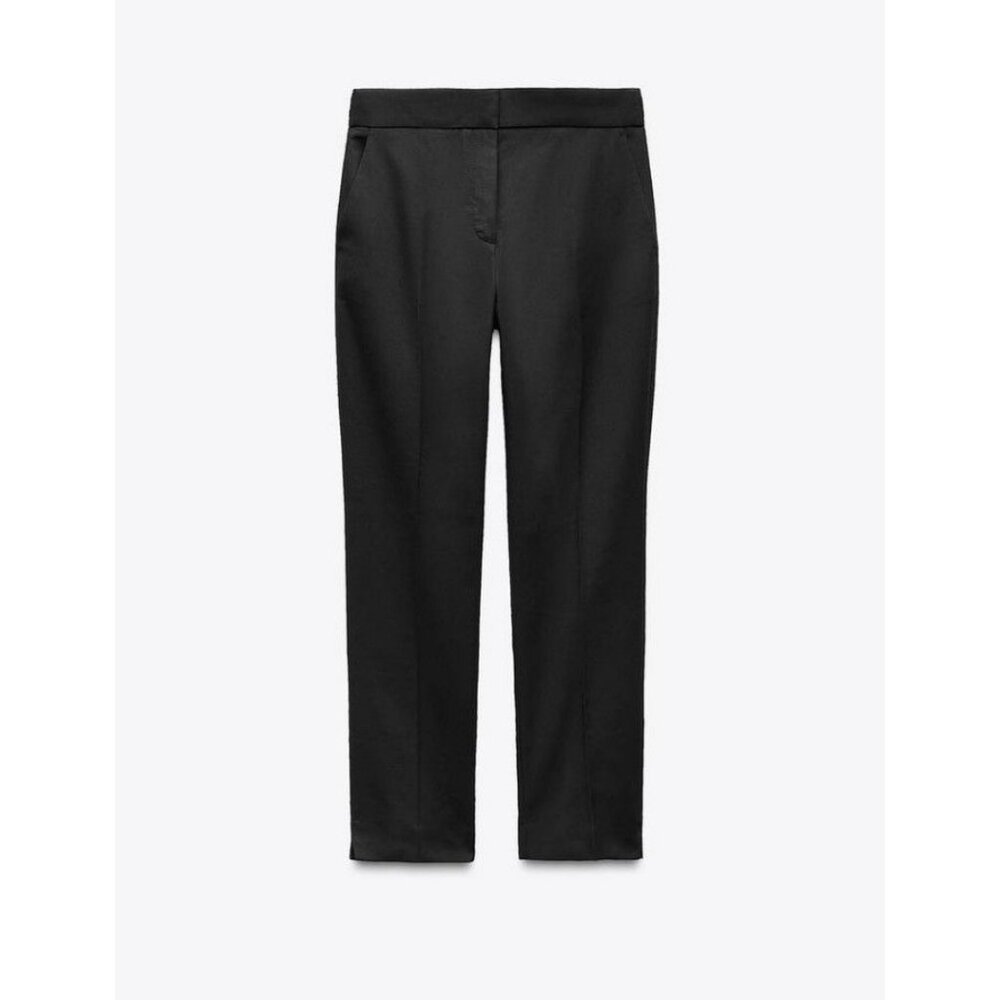 Zara Black Soft Ankle Flat Front‎ Pockets Business Casual Pants Size Large - Picture 3 of 16